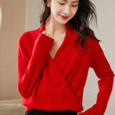 Cashmere Cross V-neck Cashmere Sweater Slim Top Sweater